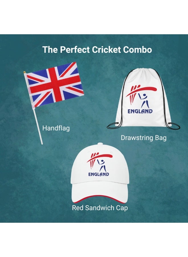 England Sports Fans Set - Pack of 3 Combo - Cap, Drawstring Bag, and Hand Flag - Ideal for Matches, Events, and Everyday Use - Perfect for Sports Fans - Image 3